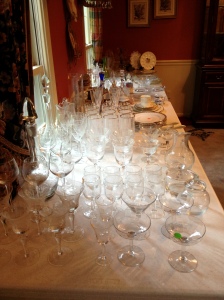 One of the tables displaying their glassware